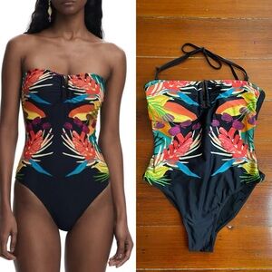 Desigual Placement Print One Piece Tropical Floral Swimsuit Sz L 🧡🎀